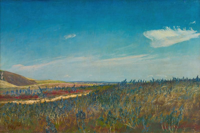 Landscape view with fields and water, oil painting by Laurits Andersen Ring