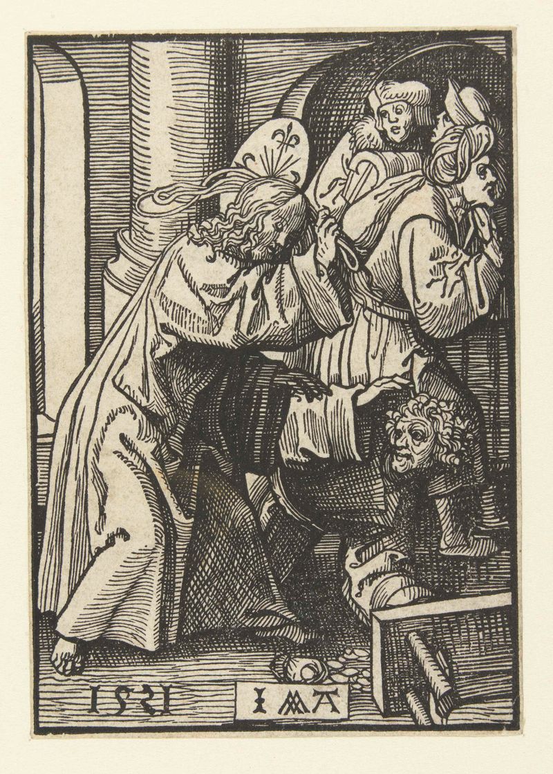 Religious scene of merchants in conflict, paper by Jacob Cornelisz van Oostsanen