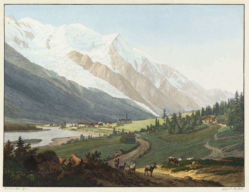 Landscape with mountains and a glacier by Jean-Antoine Linck, medium unknown.