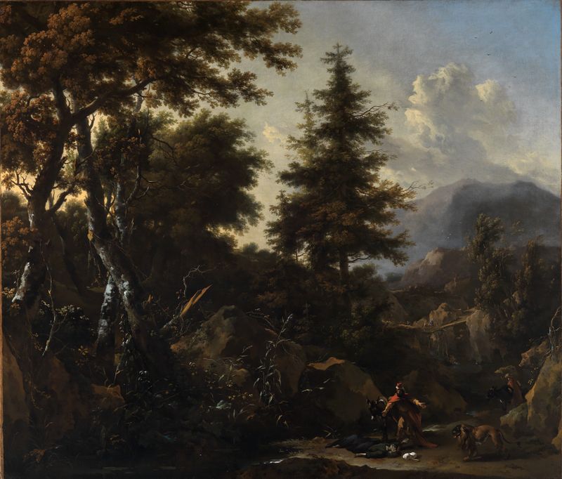 Landscape with trees and a path, oil painting by Nicolaes Pietersz Berchem
