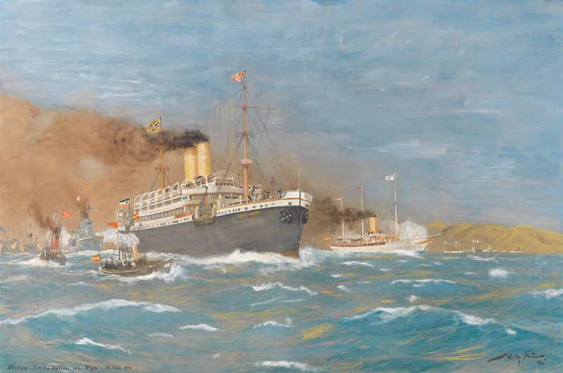 Marine scene with a ship at sea by Willy Stöwer, oil painting
