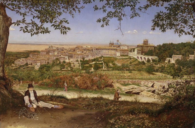 Twilight landscape of Ariccia, near Rome, Italy by John William Inchbold, oil on canvas