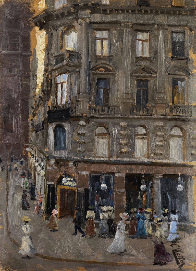 Oil painting by Charles Vetter depicting a house in sunlight