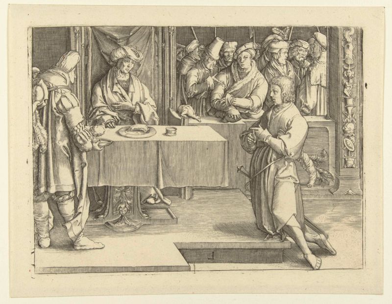 Engraving by Jan Harmensz. Muller showing Joseph interpreting Pharaoh's dreams.
