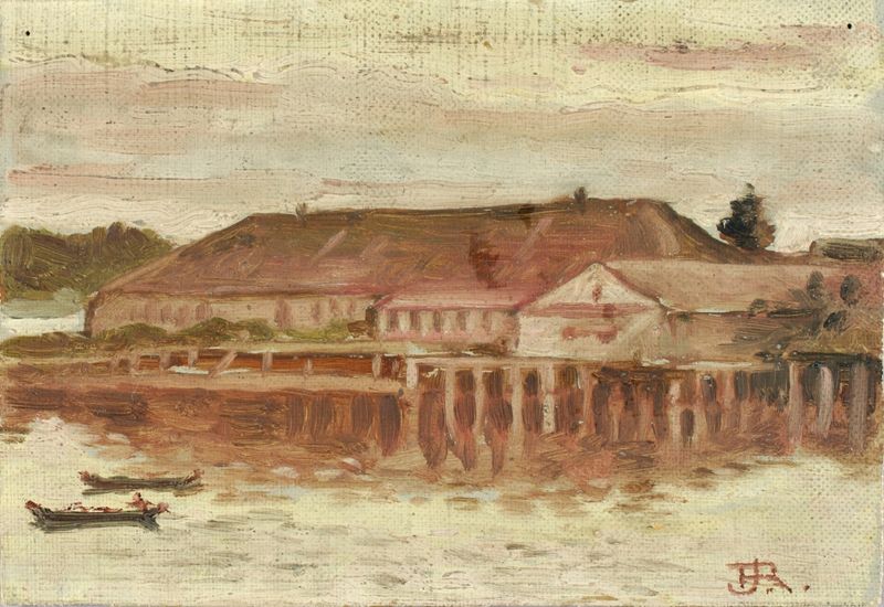 Trading Post And Wharf Buildings, Sitka, noite, por Theodore J. Richardson, meio desconhecido