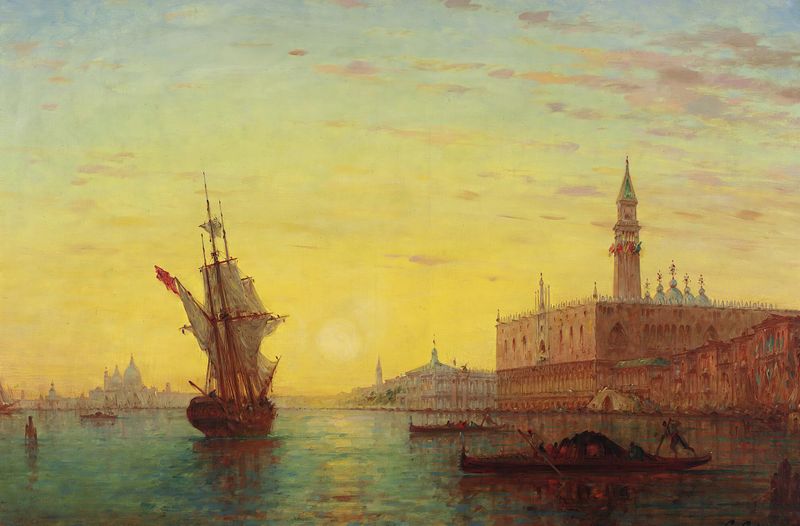 View of the Doge’s Palace in Venice, oil on canvas by Charles Clement Calderon