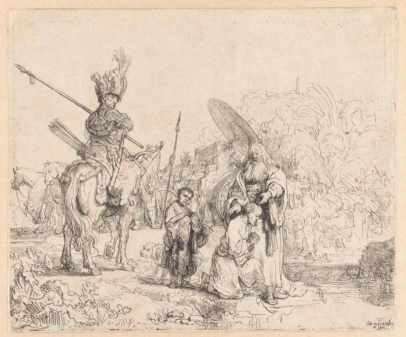 Gravura de Rembrandt van Rijn mostrando Filipe batizando o eunuco.