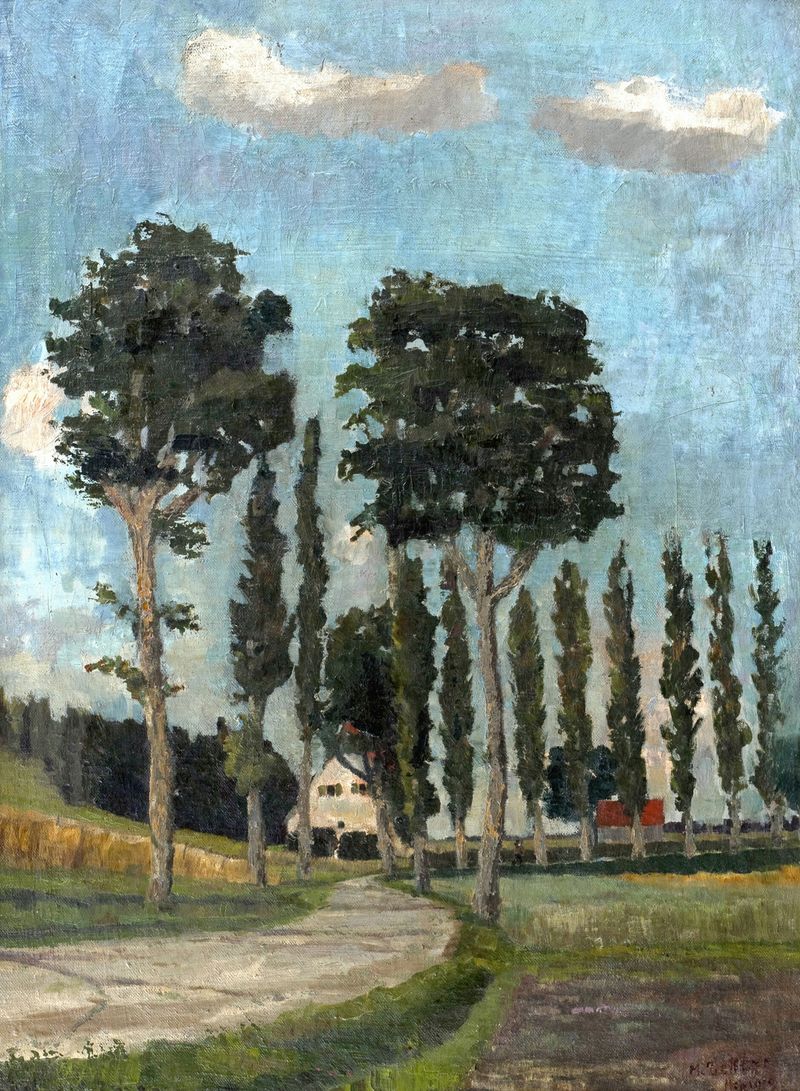 Allee in der Dachauer Gegend, óleo sobre lienzo de Max Zettler, que representa una avenida arbolada.