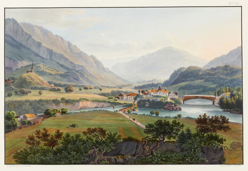 Paisaje con formas en espiral, óleo sobre lienzo de Johann Ludwig Bleuler