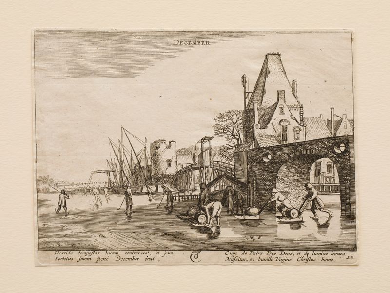 Engraving of a serene winter landscape by Jan van de Velde