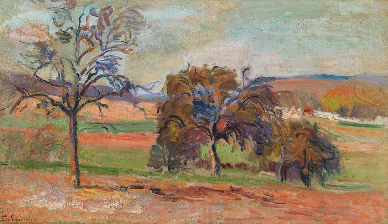 Paysage boisé de Armand Guillaumin, óleo sobre tela retratando uma cena de floresta tranquila