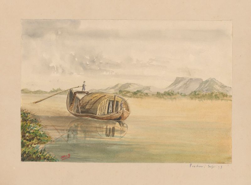 Landscape watercolor on paper by Auguste Mouillesaux de Bernières