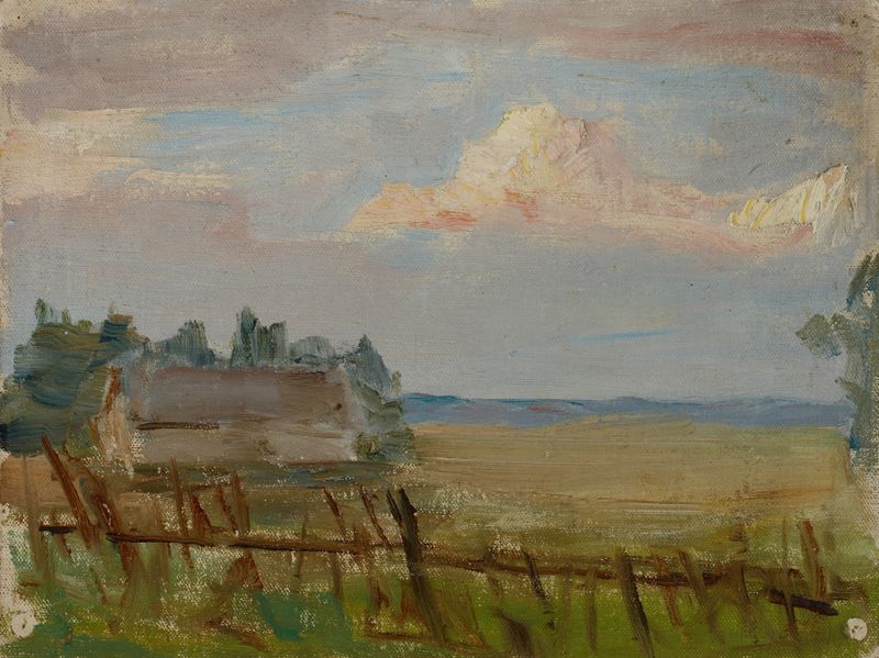 Northern Studies (The White Night – Clouds) de Jan Ciągliński, óleo sobre lienzo que representa nubes al atardecer.