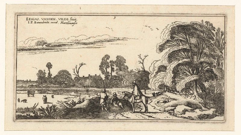 Gravura de Esaias van de Velde mostrando um cavaleiro em um caminho sinuoso.
