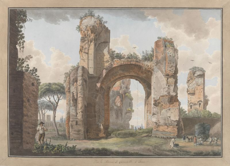 Interior de los Baños de Caracalla, acuarela sobre papel de Abraham-Louis-Rodolphe Ducros