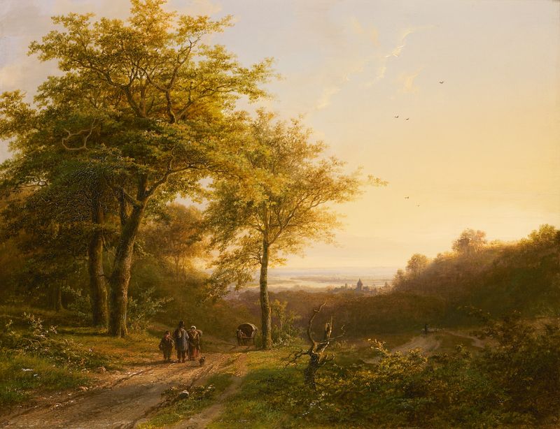 Boslandschap met wandelaars, óleo sobre lienzo de Joannes Hermanus Barend Koekkoek