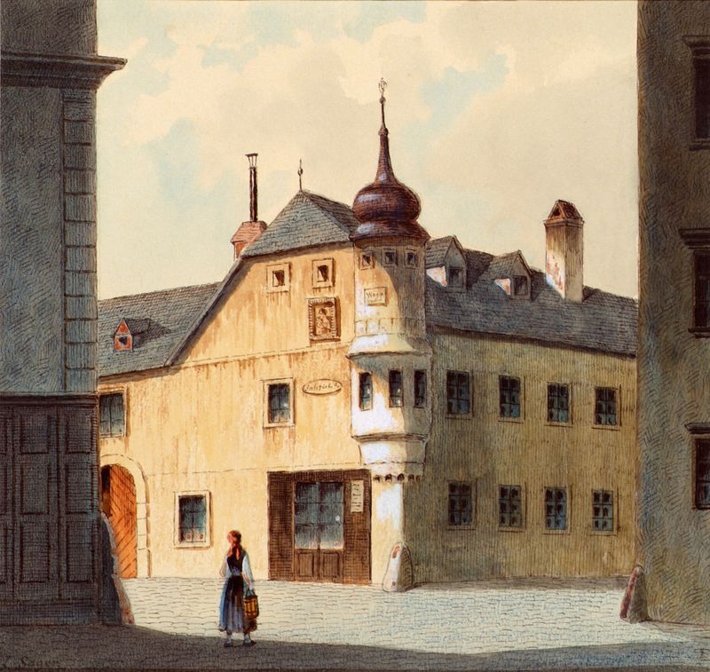 Decaying building in Das Alte Haus am Neubau in Wien, oil on canvas by Franz Sager