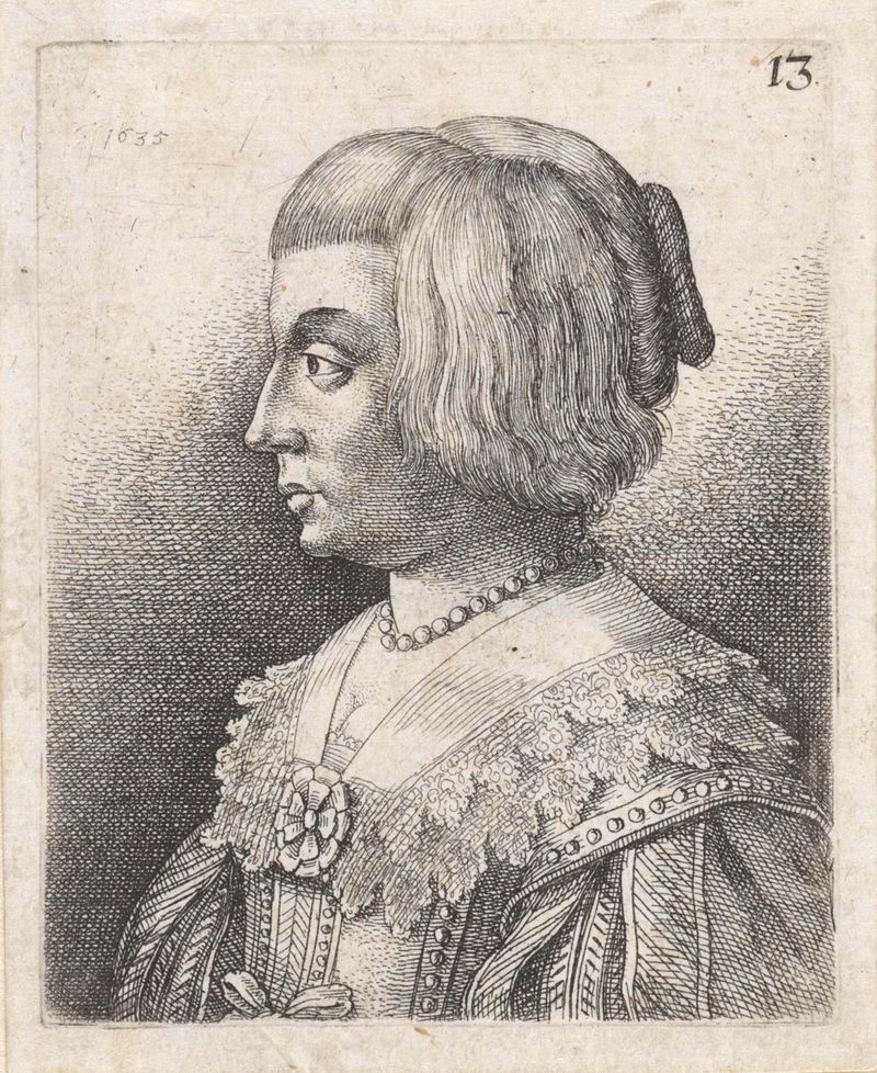 Gravura de uma jovem com um colarinho por Wenceslaus Hollar