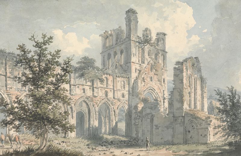 Paisaje de Llanthony Abbey en acuarela de Edward Dayes