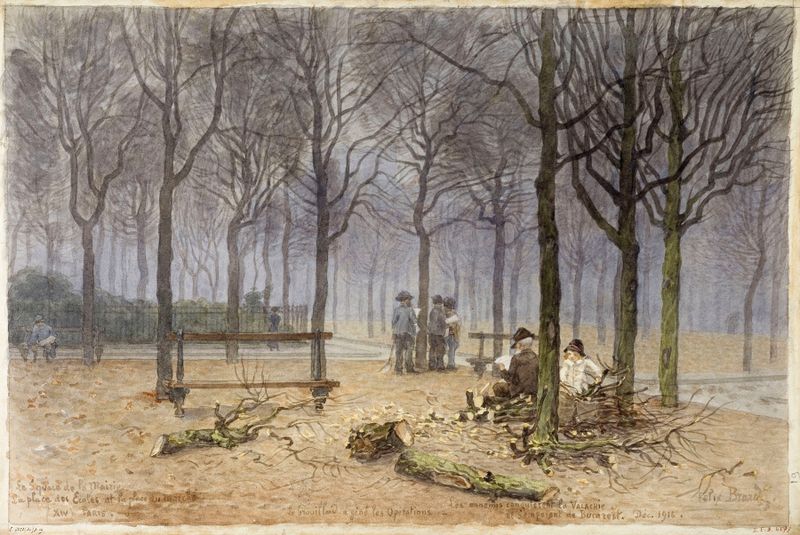Pintura al óleo de paisaje de Félix Brard que muestra calles vacías y estructuras