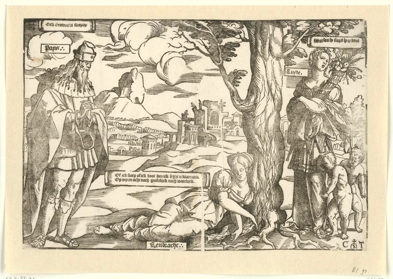 Alegoría con unidad, paz y amor de Cornelis Anthonisz, medio papel