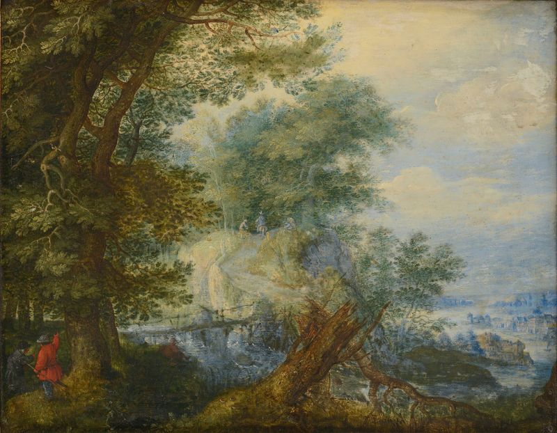 Paisaje con cazadores, óleo sobre lienzo de Roelant Savery