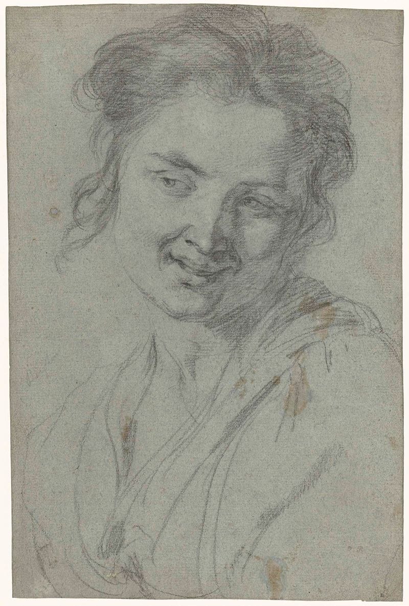 Retrato de una mujer sonriente, medio papel de Johann Liss