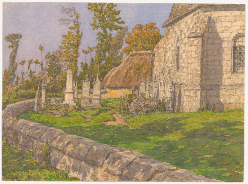 Fresnay-le-Long de Henri Rivière, acuarela sobre papel que representa un paisaje sereno.