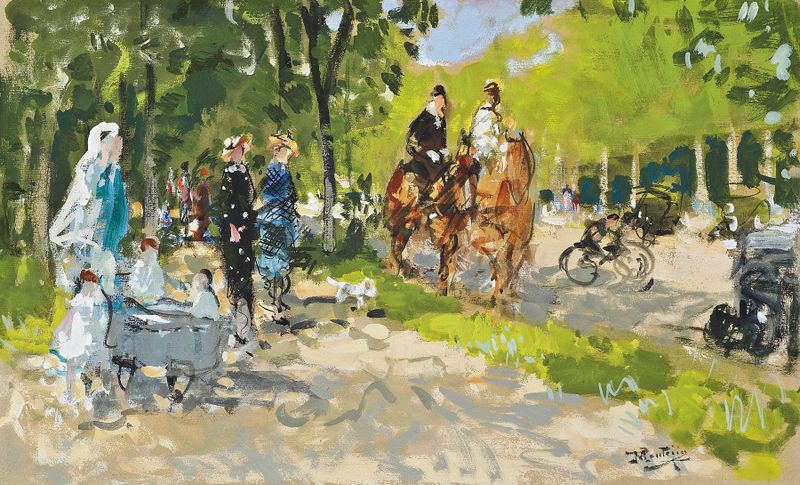 Paisagem de Bois de Boulogne por Pierre-Eugène Montézin, pintura a óleo