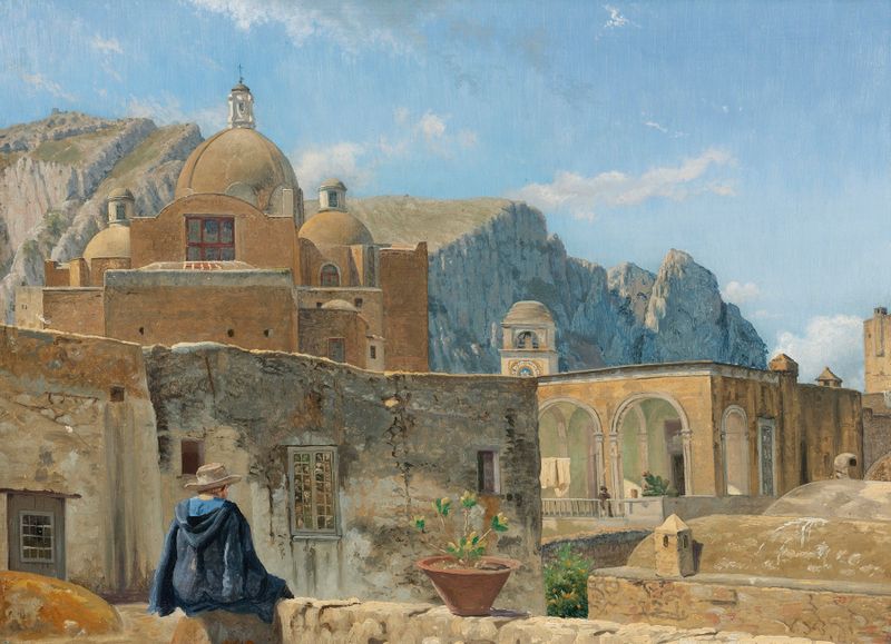 Um jovem em um muro de pedra olhando Capri, óleo sobre tela de Vilhelm Kyhn