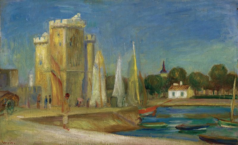 Port De La Rochelle de Pierre-Auguste Renoir, óleo sobre tela representando um porto tranquilo com barcos.