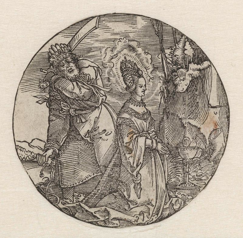 Saint Barbara in sorrow, paper work by Hans Springinklee