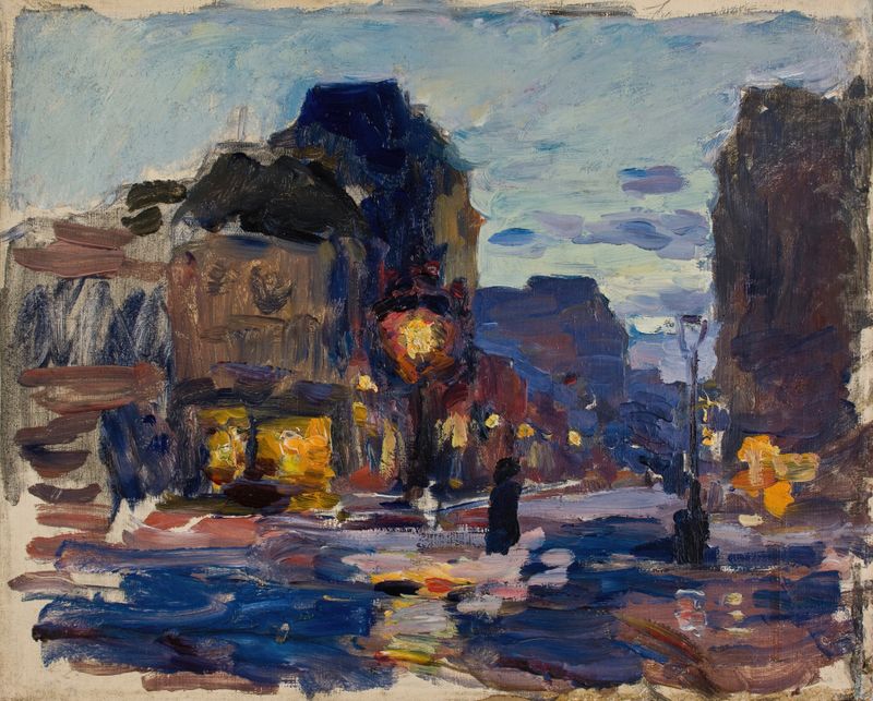 Genre scene depicting a street in Paris by Ludwik de Laveaux, oil painting.