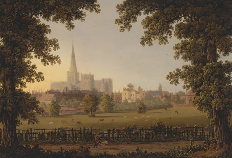 Chichester Cathedral de Joseph Francis Gilbert, estilo victoriano, que representa una arquitectura serena.