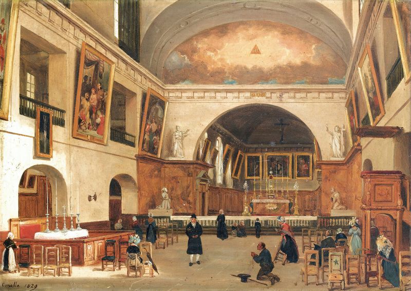 View of the church Saint Jean Sainte-Croix in Paris, oil painting by Giuseppe Canella