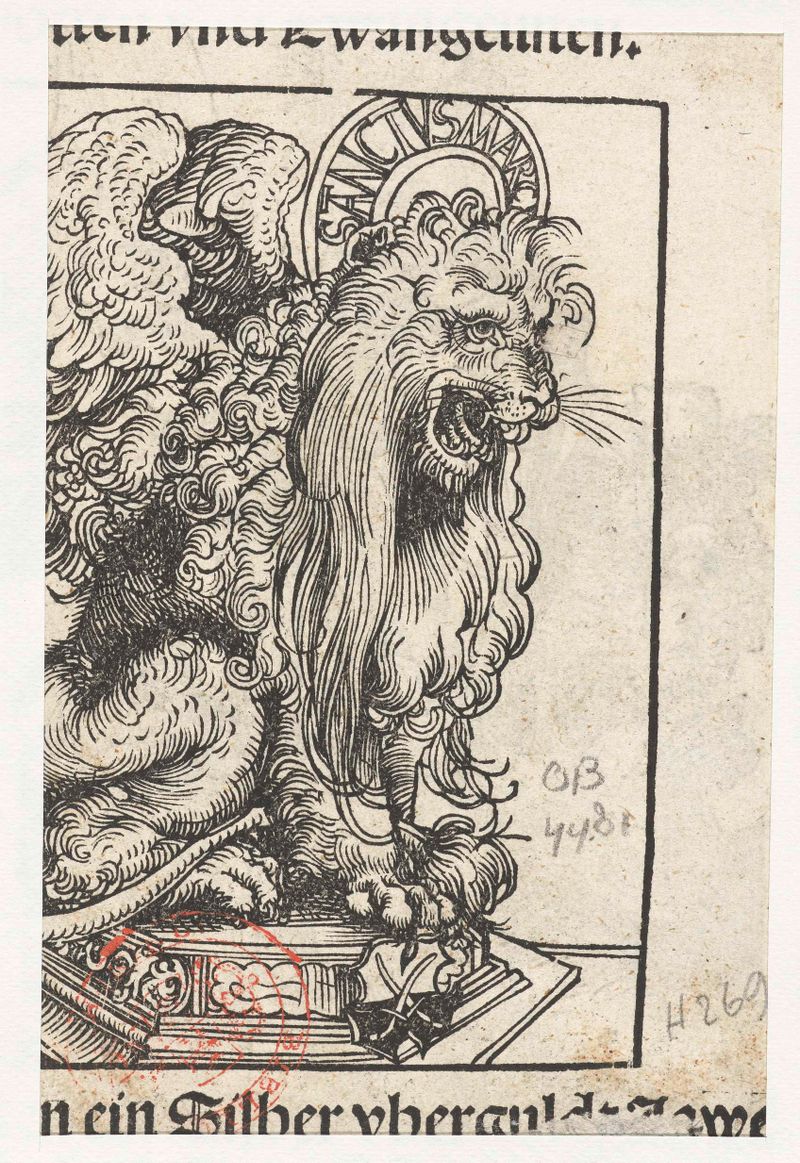 Leão simbolizando o evangelista Marcos, obra em papel de Lucas Cranach.