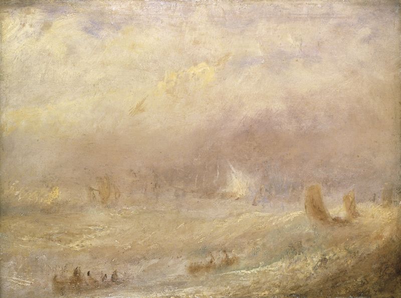 A View of Deal de Joseph Mallord William Turner, pintura al óleo que muestra un paisaje marino sereno.