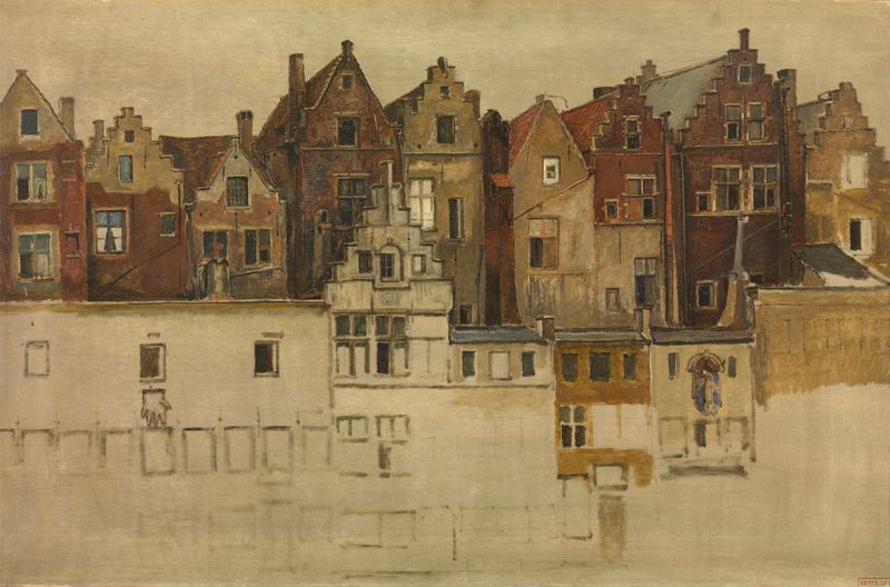 Houses of Old Antwerp, architecture by Jan August Hendrik Leys, 1866, realism