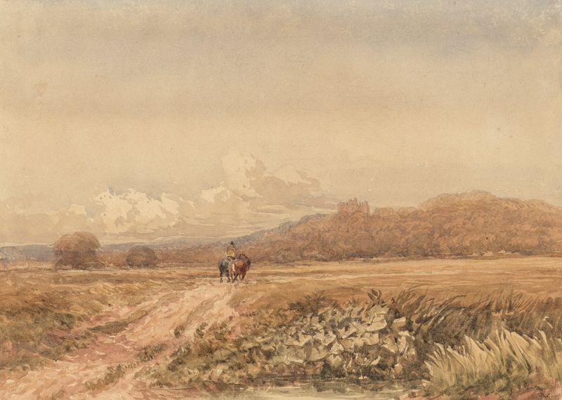 Cavaleiro em uma trilha perto do Castelo de Bolsover, óleo sobre tela de David Cox