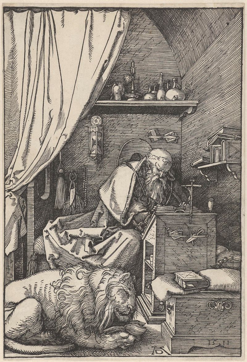 Saint Jerome in his study, etching by Albrecht Dürer