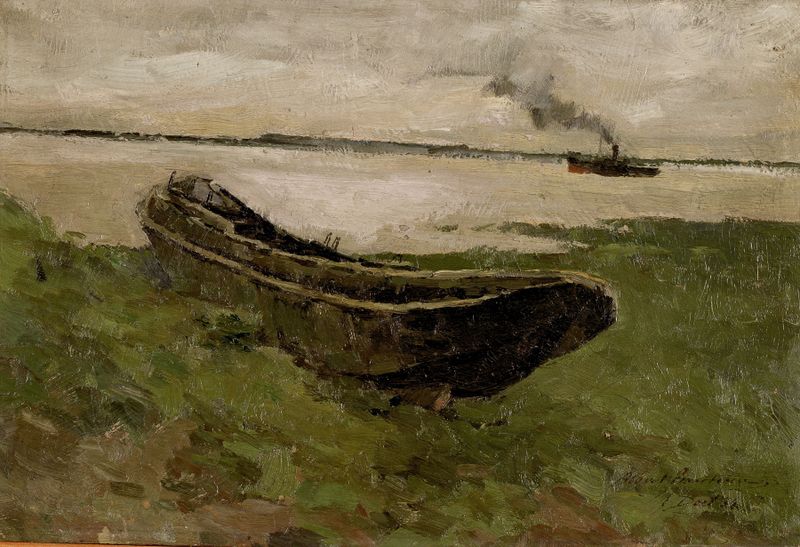The River Scheldt at Doel by Albert Baertsoen, oil on canvas depicting a tranquil river landscape