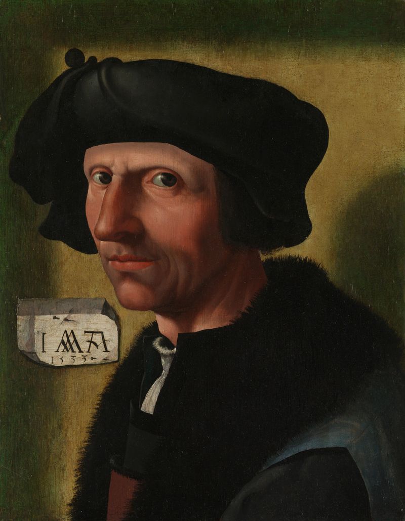 Retrato de Jacob Cornelisz van Oostsanen, óleo sobre painel de Jacob Cornelisz van Oostsanen