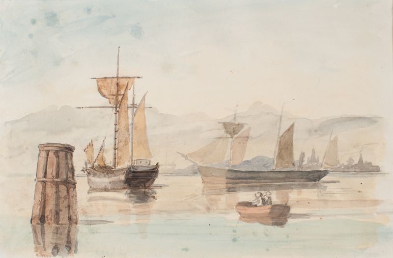 Marine scene with a steamboat and reflections, by Bror Jacob Adelborg, oil painting