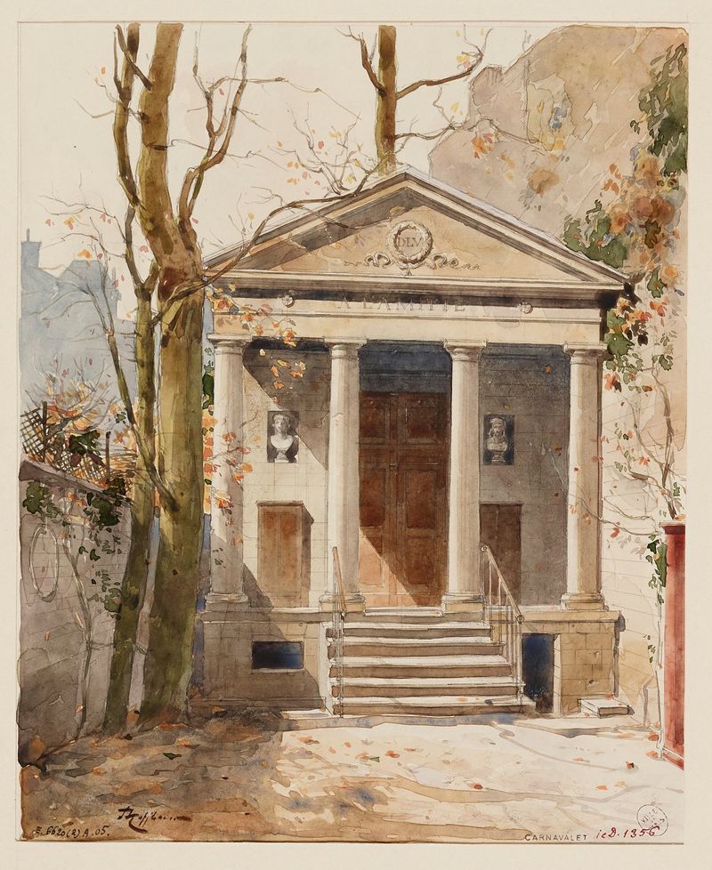 Arquitetura de um templo com colunas de Fédor Hoffbauer, pintura a óleo