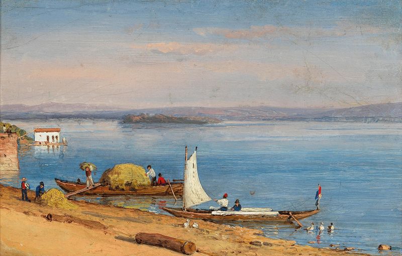 Paisagem de Rüdesheim am Rhein por Carl Morgenstern, pintura a óleo
