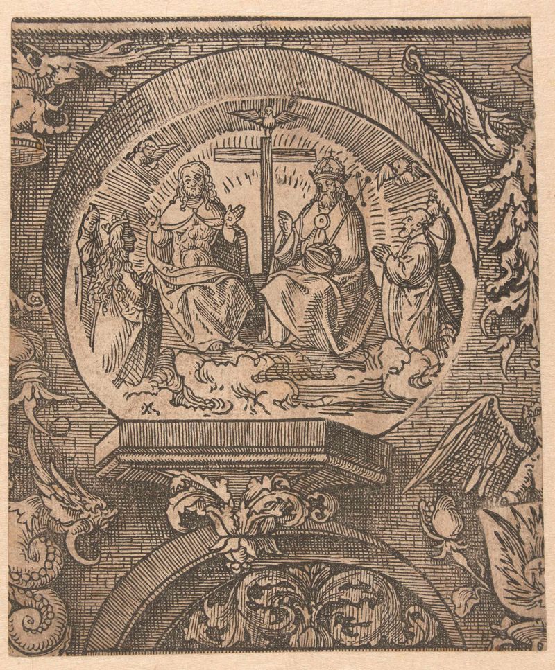 Escena religiosa que representa la Santísima Trinidad, papel de Jacob Cornelisz van Oostsanen