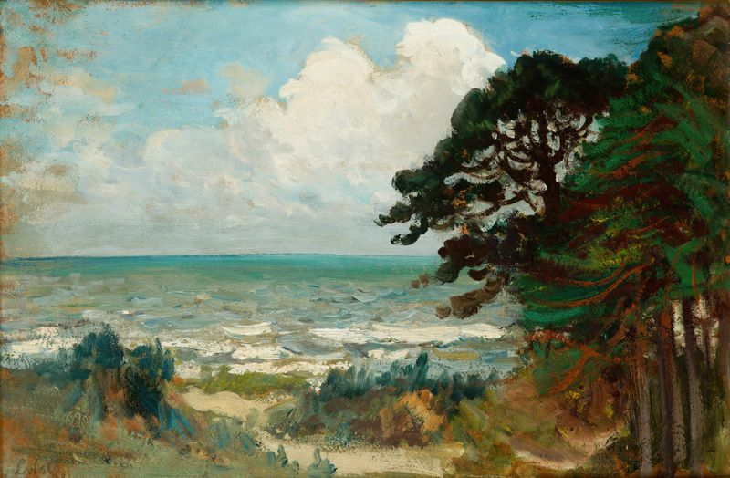 Oil on canvas by Leon Wyczółkowski depicting waves and the shore