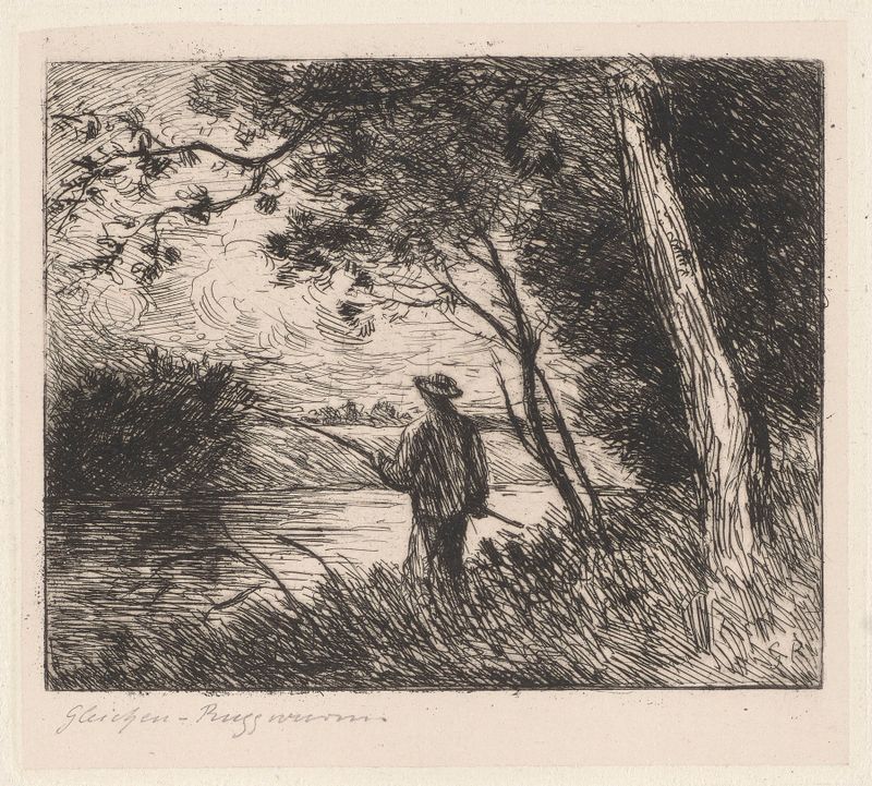 Landscape with an Angler, óleo sobre lienzo de Heinrich-Ludwig von Gleichen-Russworm