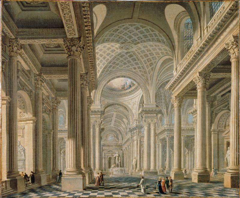 Grabado del interior de la iglesia por Pierre-Antoine Demachy