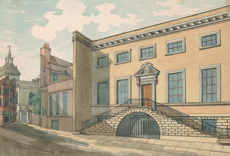 Dyer’s Hall de Samuel Ireland, óleo sobre lienzo que representa un intrincado interior histórico